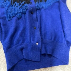 Oscar de la Renta Blue Cardigan with Black Detail